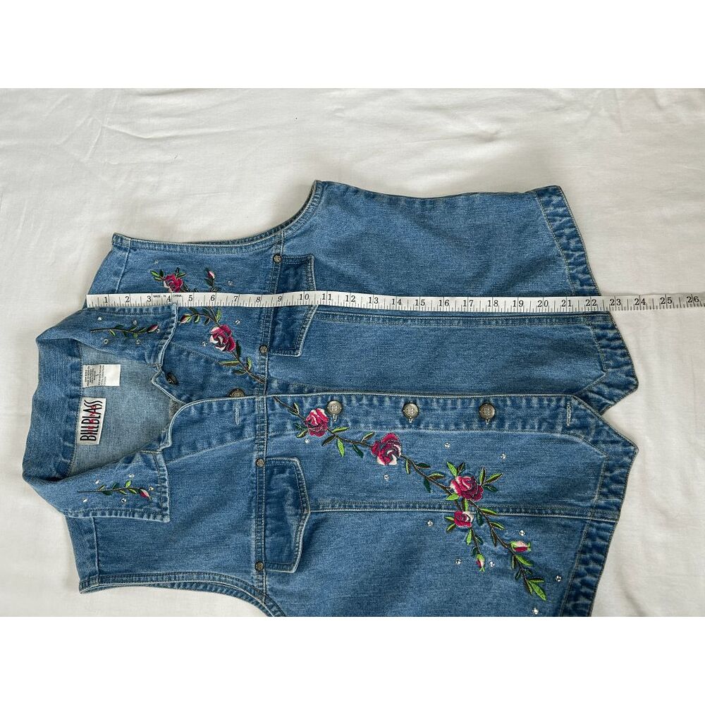 Vintage Bill Blass Blue Jean Flower Embroidered & Sequined Vest Size L 90's Y2K - Picture 3 of 6
